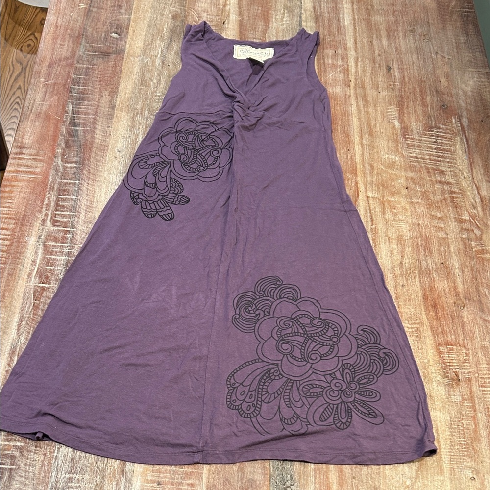 Aventura Plum Jersey Sundress With Knotted V-Neck And Floral Patterns